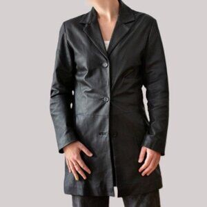 NWOT Avitano Y2K Long Black Leather Jacket Size